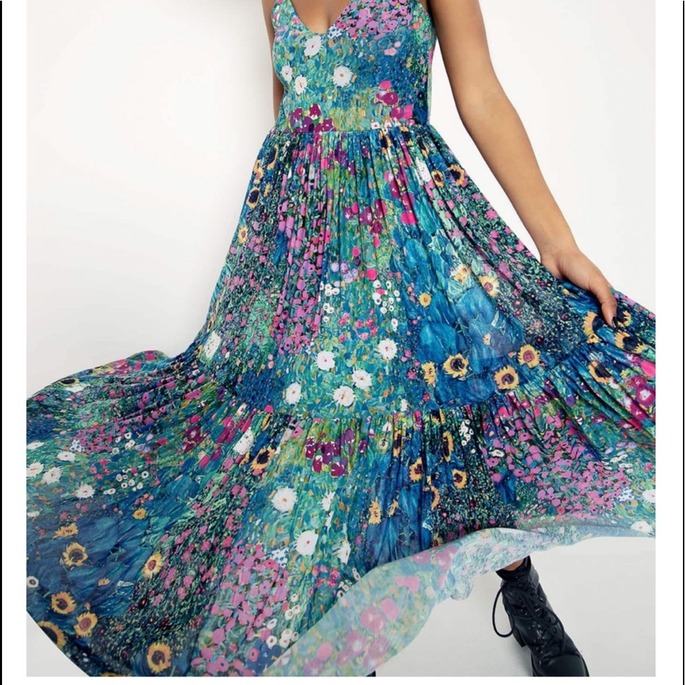 KLIMT COLLAGE PINK SHEER MIDAXI DRESS